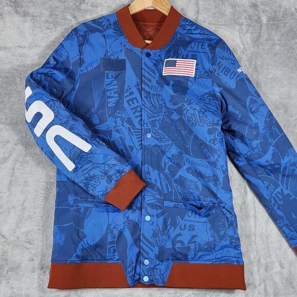 The North‎ Face Jacket Womens Medium Reversible Quilted USA Olympic Blue Maroon - Picture 1 of 16